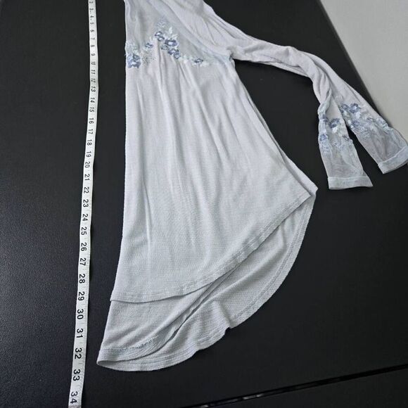 Free People Womens Saheli Embroidered Top Size Small Blue Mesh Peasant Coquette - Picture 7 of 7